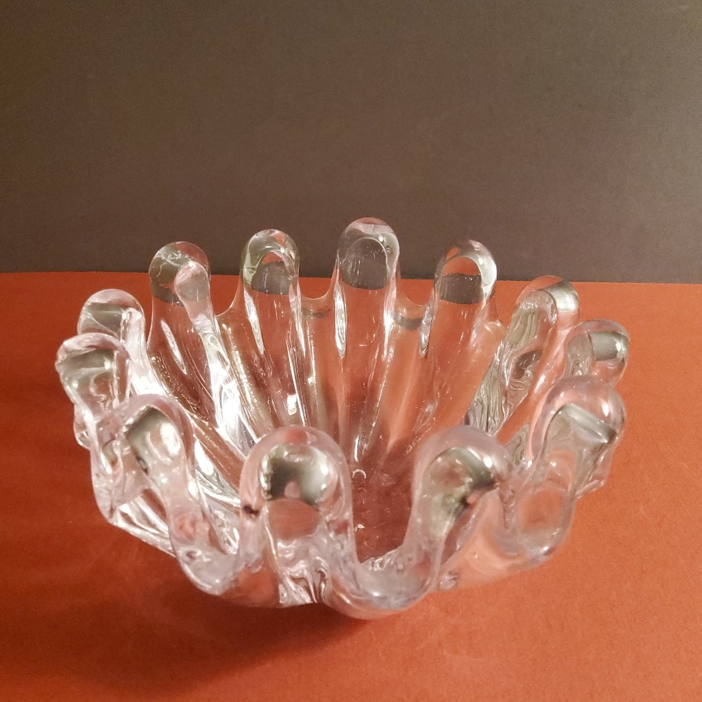 Vintage Handblown Art Glass Bowl with Ripple Edge - Mid Century